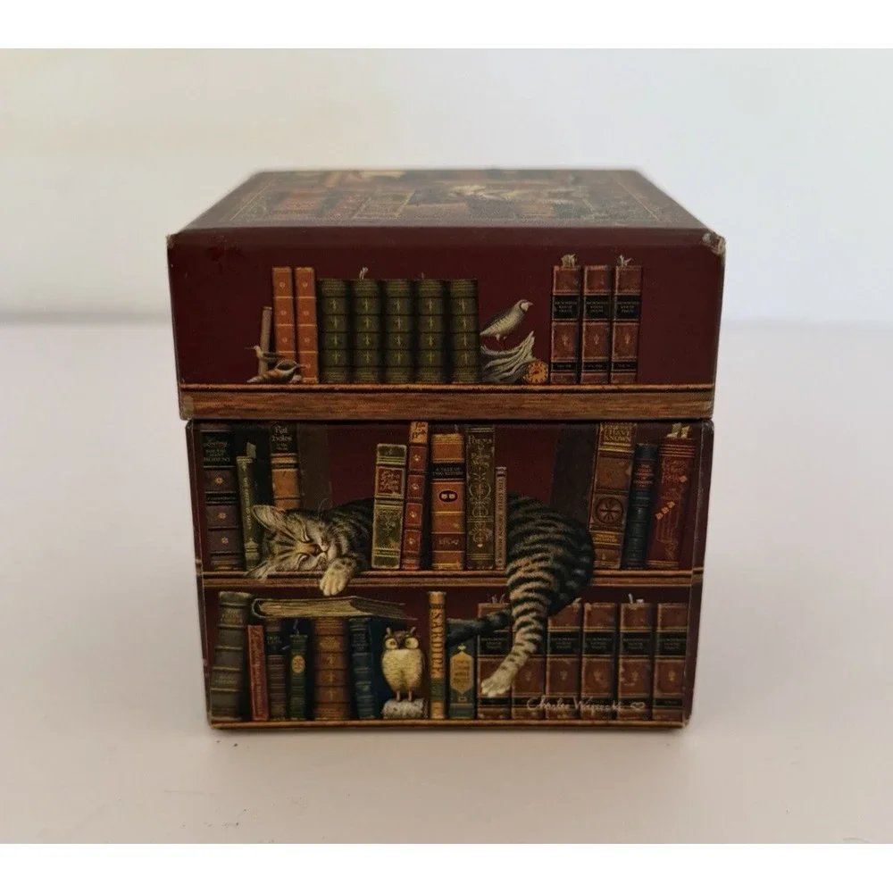 Vintage Frederick The Literate Charles Wysocki Cat Kitten Library Storage Box